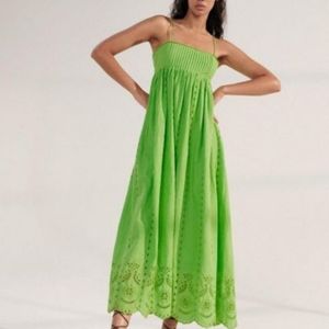 Zara Openwork Eyelet Embroidery Maxi Dress Lime Green Bloggers Favorite Size S